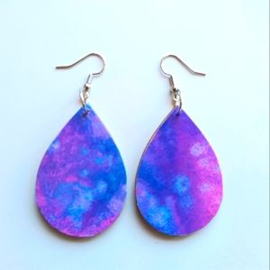 Pink and Purple Wooden Teardrop Earrings Handmade